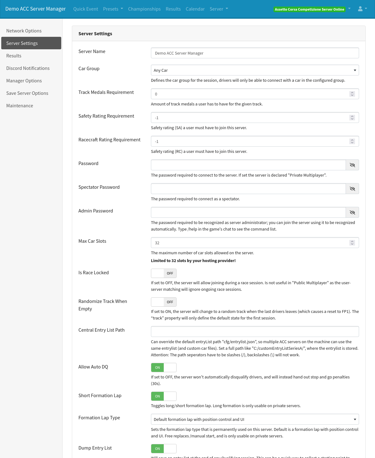 Assetto Corsa Server Manager