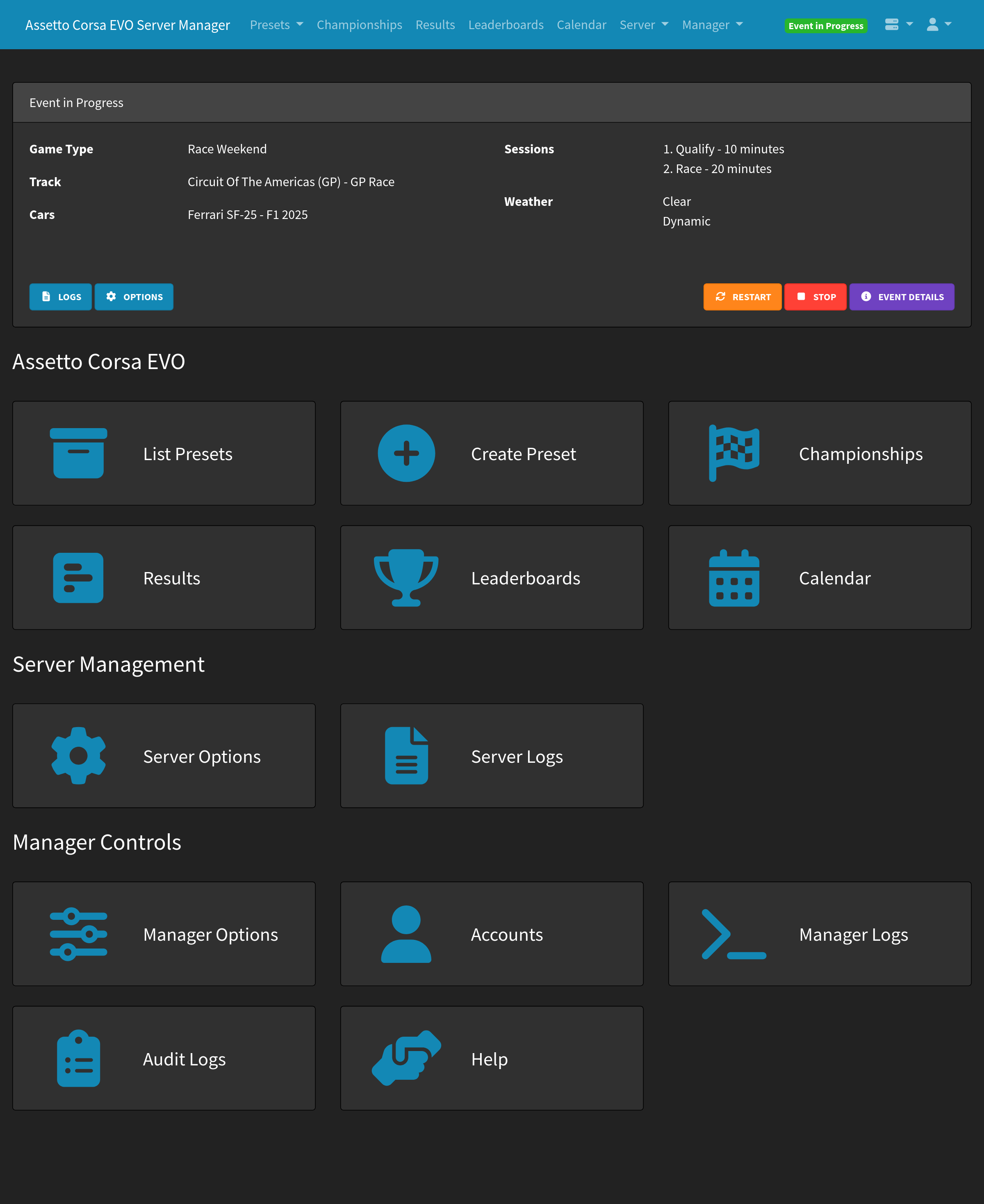 Server Manager Home