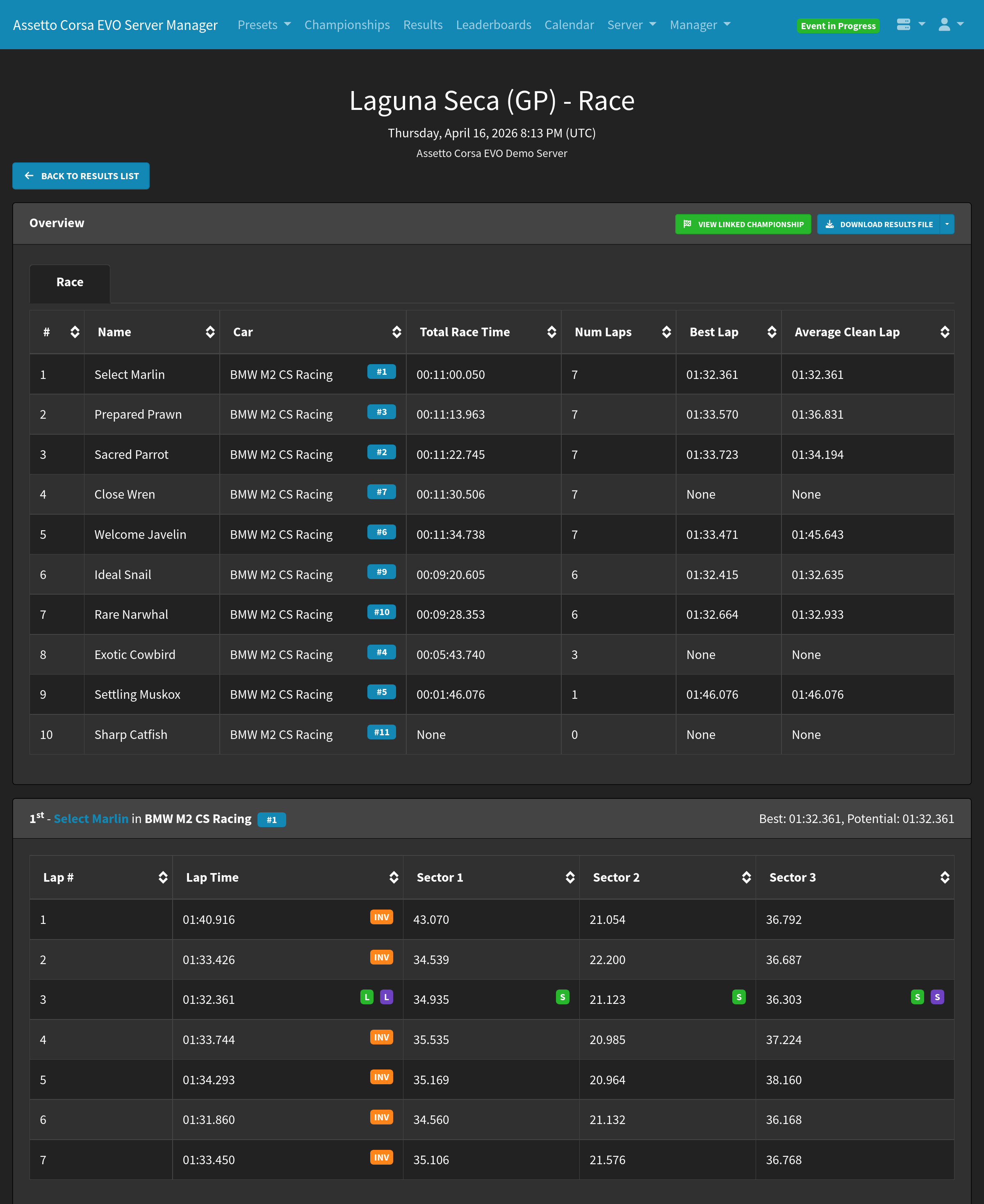 Server Manager Results