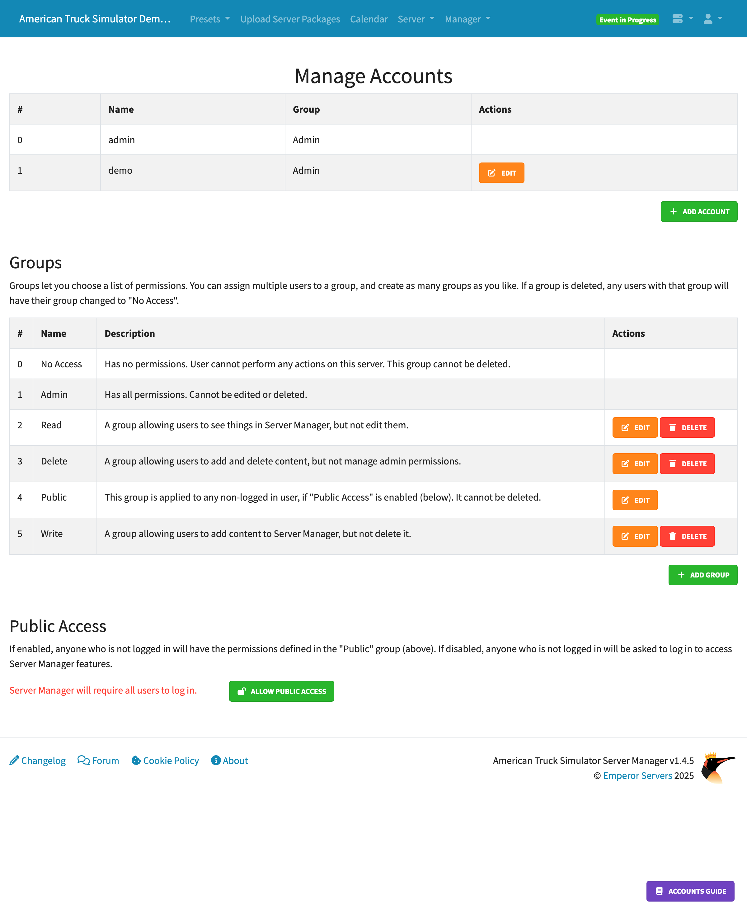 Server Manager Accounts