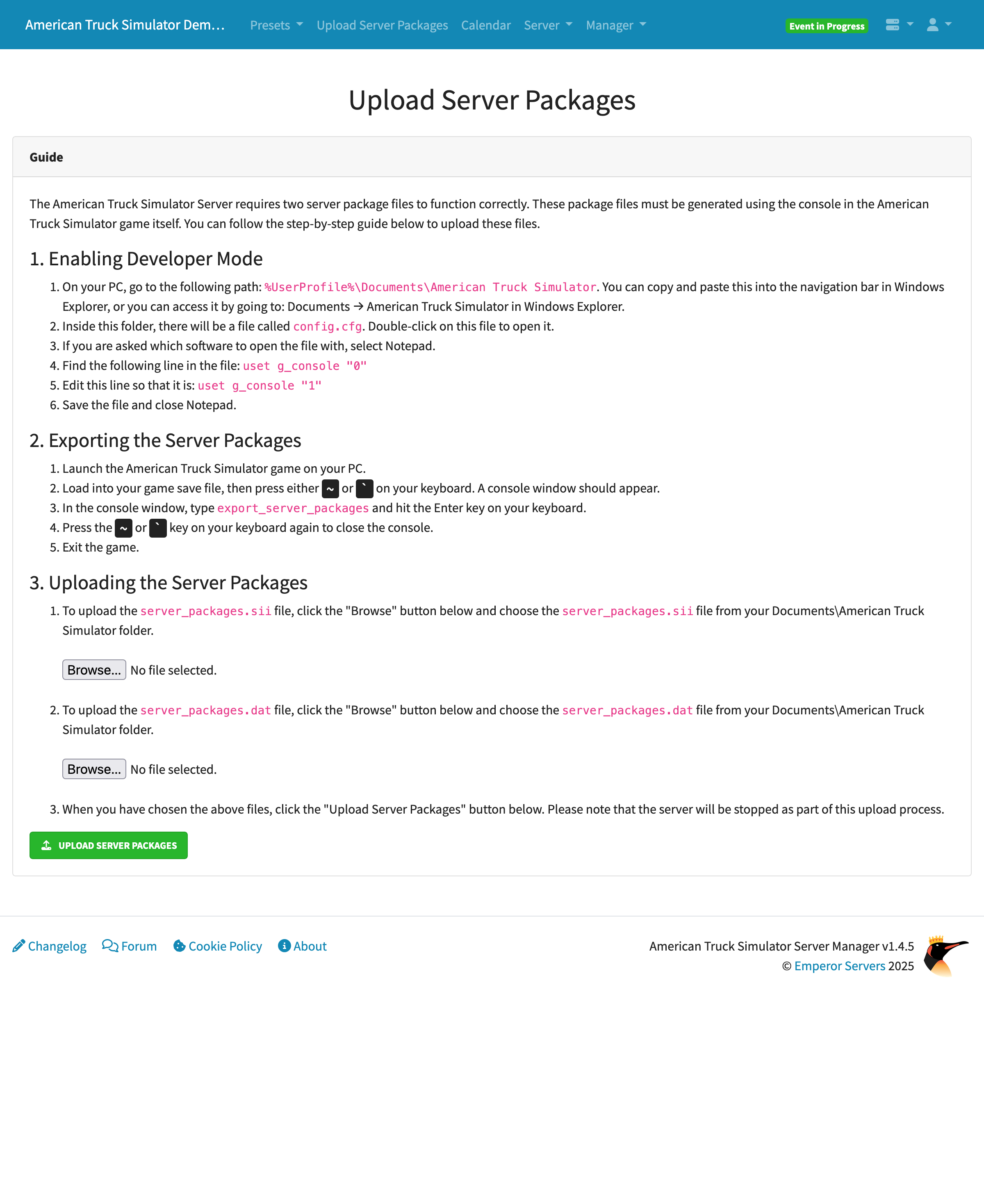 Upload Server Packages