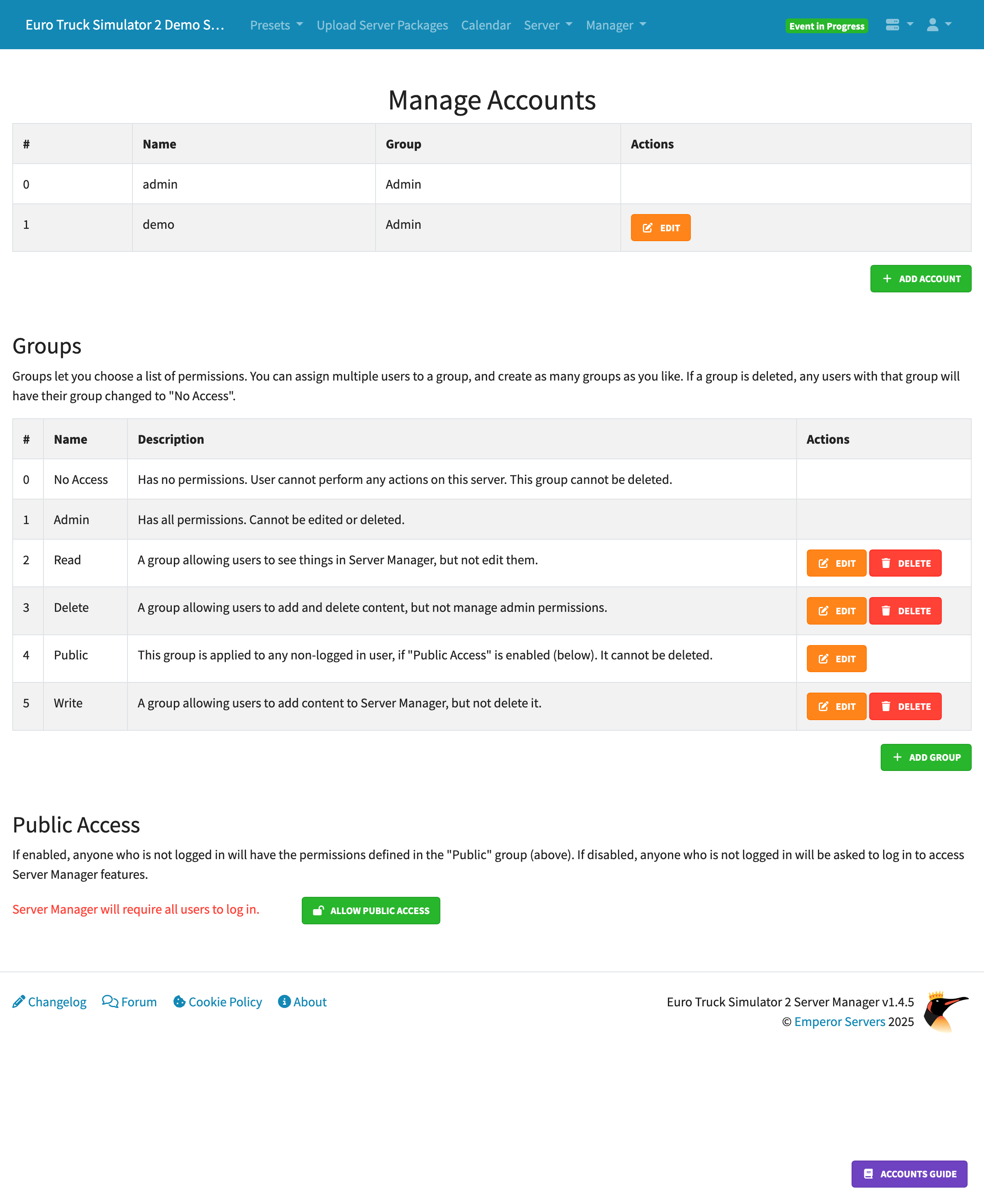 Server Manager Accounts